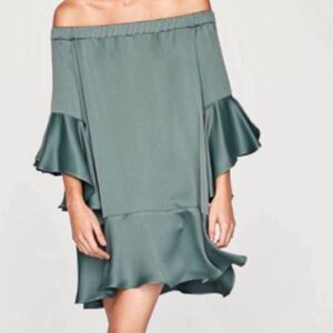 Zara Off-Shoulder Teal Mini Dress